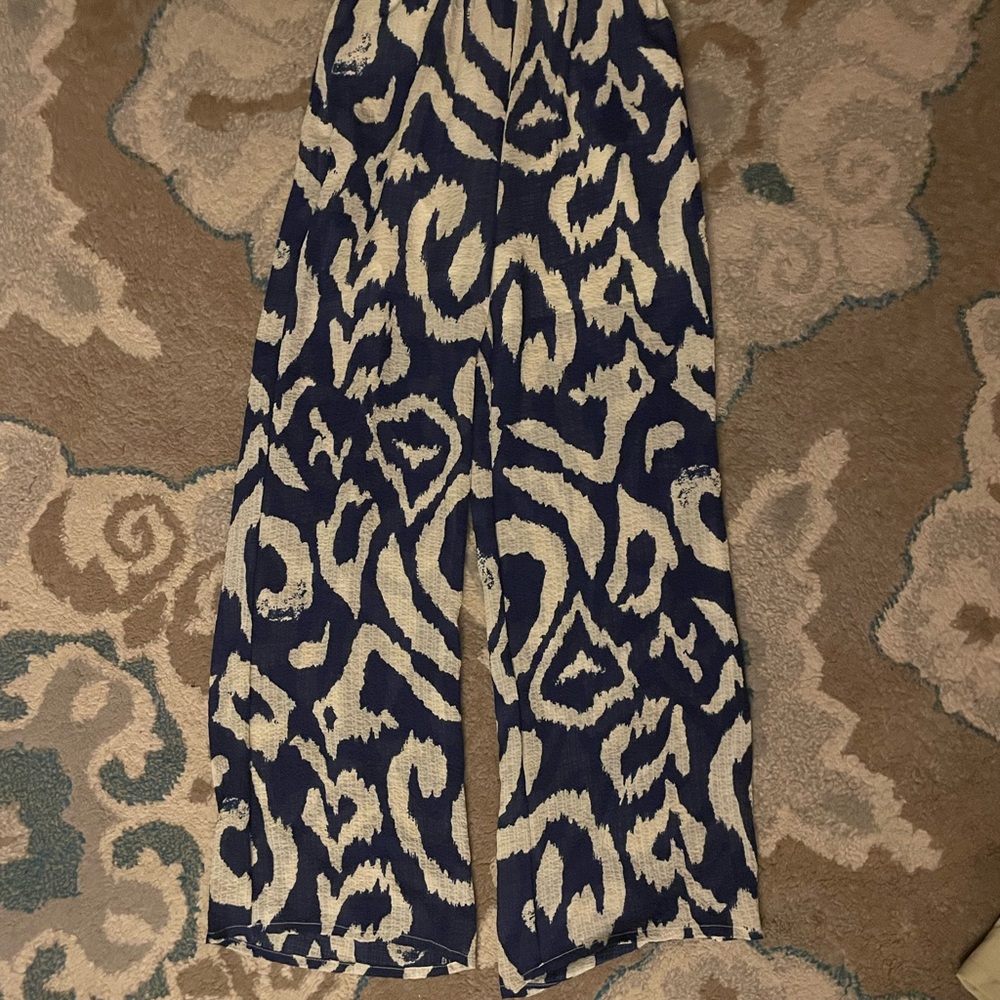 Cider Blue And White Wide Leg Pants